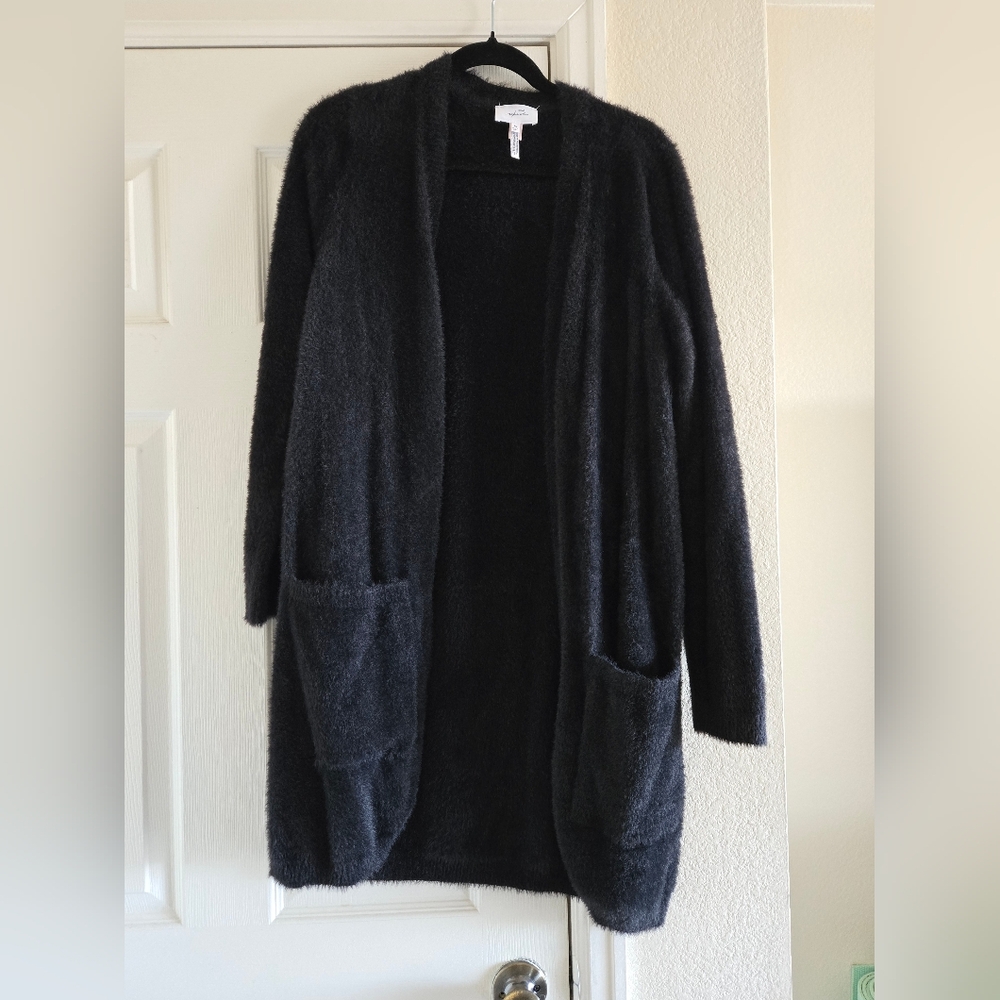 Soma Black Fuzzy Open-Front Cardigan